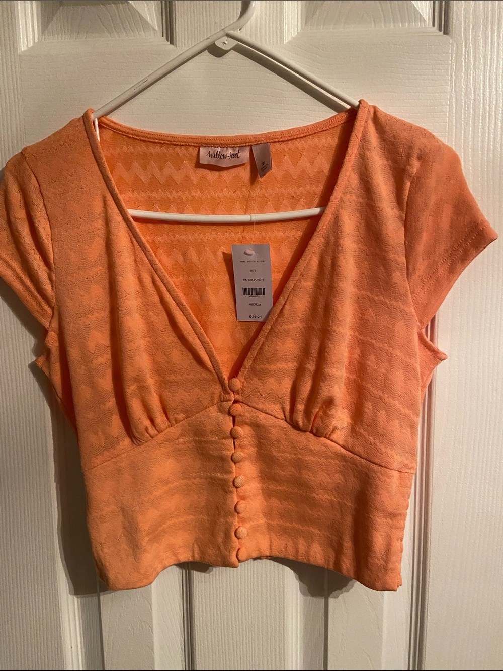 Willow Tree Peach Textured Crop Top NWT Size M Button Front Stretch